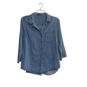 VELVET HEART Women’s Tencel  Collared Button Down‎ Shirt Cap Sleeve Size 1X Blue